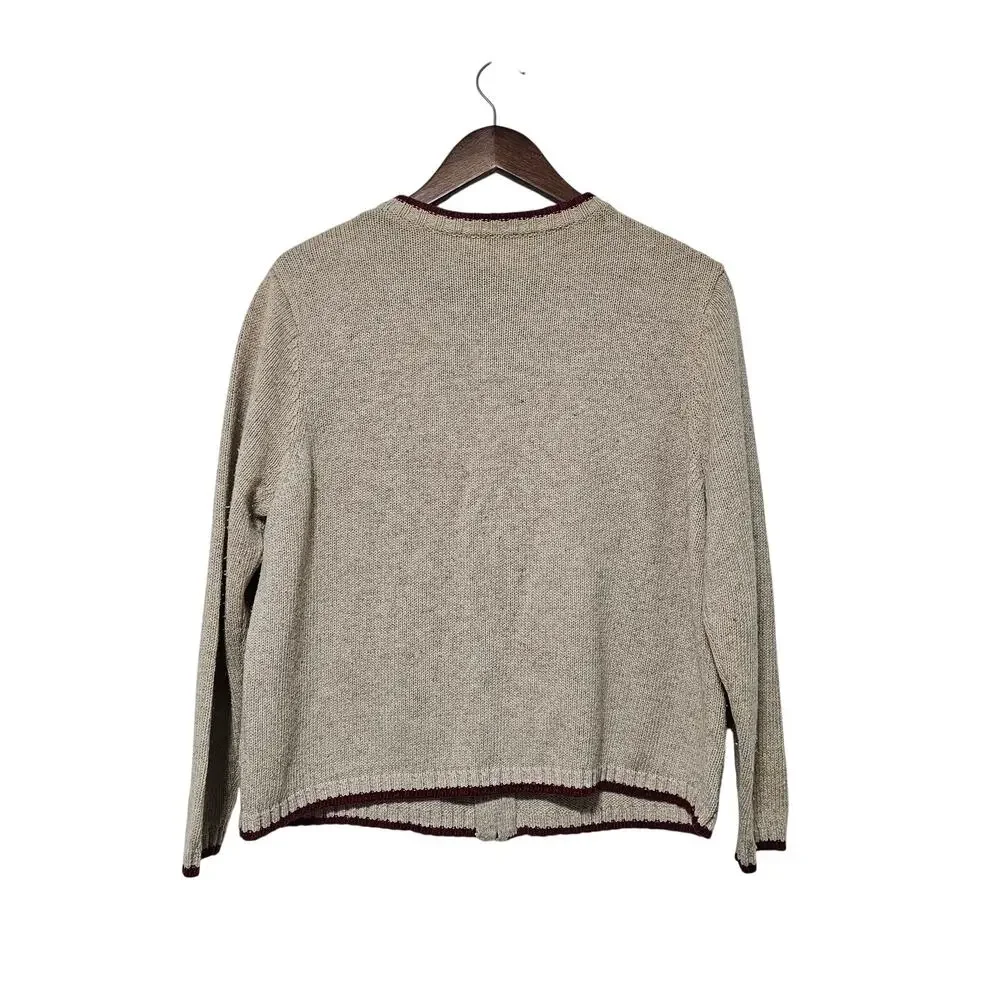 Croft & Barrow Sweater Cardigan Womens Size LP Full Zip Embroidered Birds Granny